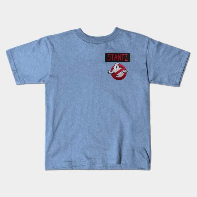 Ray Stantz Ghostbuster with Proton Pack on back side Kids T-Shirt by MonkeyKing